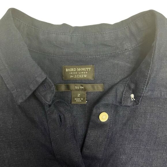 J. Crew Baird Mc Nutt Womens Irish Linen Slim Button Down Shirt Navy Blue Size 2 - Picture 11 of 16
